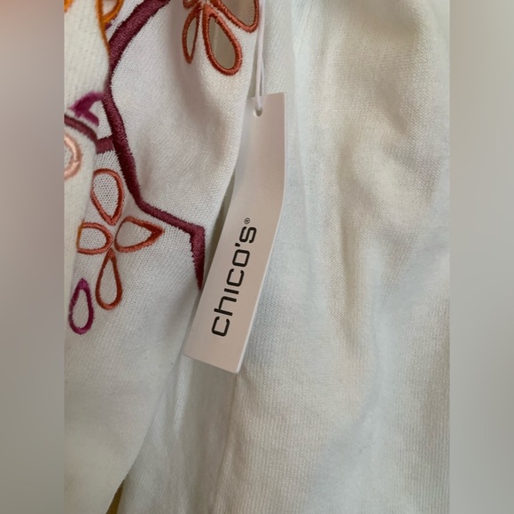 Chicos cardigan sweater multi eyelet alabaster embroidered spring Easter - Picture 9 of 11